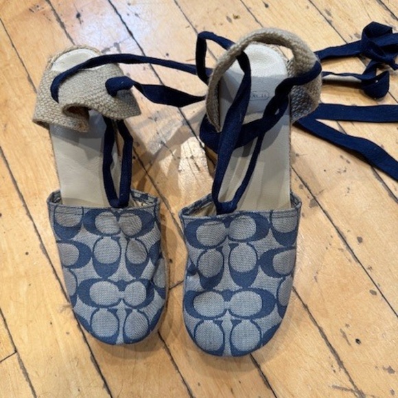 Coach Ankle Tie Wedge Espadrilles, Blue Size 7 - Picture 2 of 5